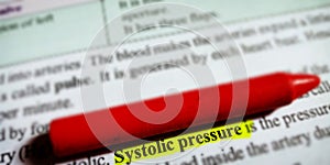 systolic pressure text written on white paper with highlights