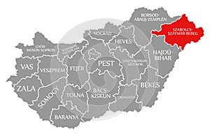 Szabolcs-Szatmar-Bereg red highlighted in map of Hungary photo