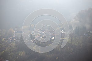 Szarvasko, Hungary during foggy day