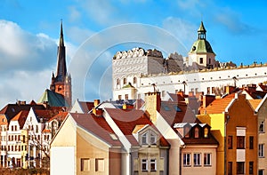 Szczecin cityscape including Ducal Castle bailey and cathedral tower