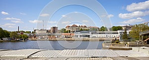 Szczecin main train station across Odra River, Poland