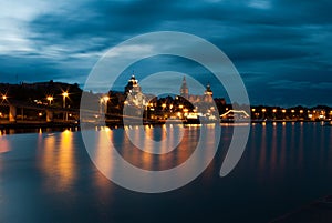 Szczecin from the Oder River in the evening