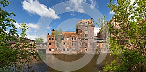 Szczecin.  Old factories on the Odra River in the historic part of the city