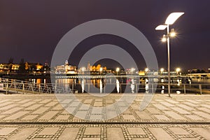 Szczecin in Poland / city by night / waterfont view of the historical architecture