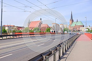 Szczecin. view of the cathedral and the main street of the city