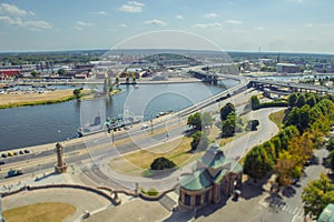 Szczecin â€“ Panorama view with Odra river. Szczecin historical city with architectural layout similar to Paris. The Chrobry
