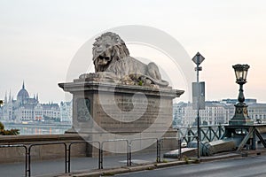 Szechenyi Bridge in Budapest Hungary. Beautiful Danube river. Night view.