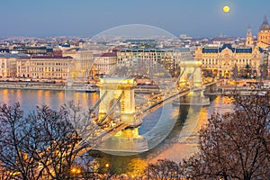 The Szechenyi Chain Bridge in Budapest, Hungary