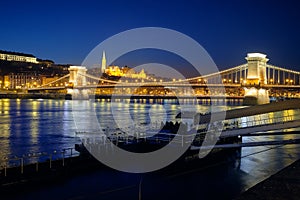 The Szechenyi Chain Bridge in Budapest at night