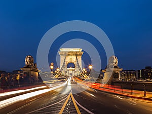 Szechenyi Chain Bridge in Budapest at Night