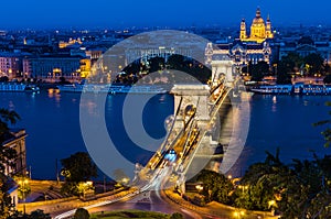 Szechenyi Chain Bridge and Danube night, Budapest