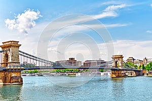 Szechenyi Chain Bridge at morning time. Budapest