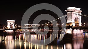 Szechenyi Chain Bridge×ª at night, Budapest, Hungary