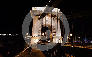 Szechenyi Chain Bridge, night scene with the Pest-side Tower, Budapest, Hungary