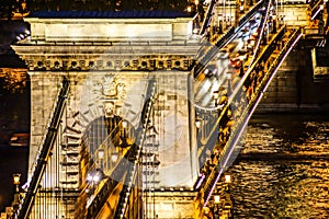 Szechenyi Chain Bridge night view Budapest, Hungary