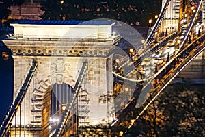 Szechenyi Chain Bridge night view Budapest, Hungary