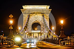 Szechenyi Chain Bridge night view Budapest, Hungary