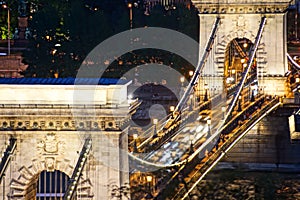 Szechenyi Chain Bridge night view Budapest, Hungary