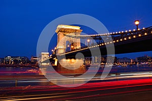 Szechenyi Chain bridge over Danube river, Budapest, Hungary.