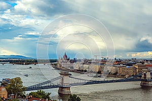 Szechenyi Chain Bridge over the Danube river, Budapest, Hungary