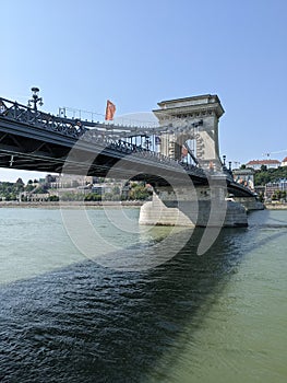 The Szechenyi Chain Bridge over the River Danube between Buda and Pest in Budapest