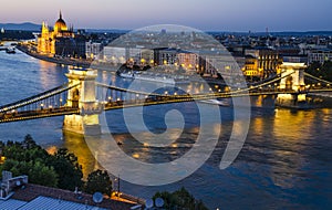 Szechenyi Chain or Lanchid bridge in night, Budapest