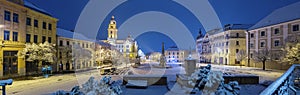 Szechenyi square in winter in Pecs, Hungary