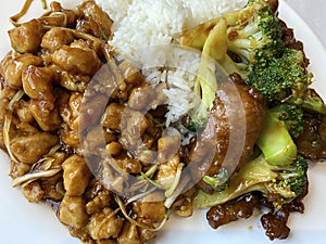 Szechuan Chicken and Beef With Broccoli With White Rice