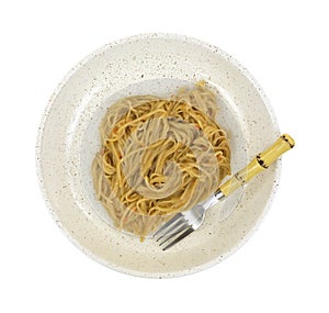 Szechuan noodles in bowl with fork