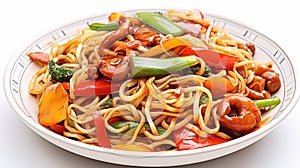 Szechuan noodles stir-fried with sauce and full of flavor.AI Generated