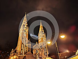 Szeged dome in Hungary at night (advent)