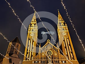 Szeged dome in Hungary at night (advent)