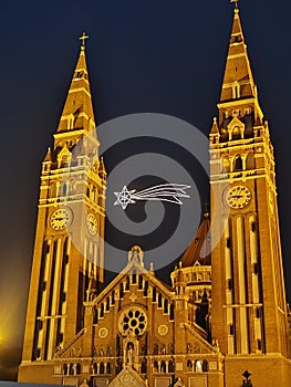 Szeged dome in Hungary at night (advent)