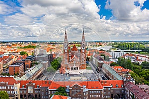 Szeged, Hungary - Aerial panoramic view of the Votive Church and Cathedral of Our Lady of Hungary Szeged Dom on a summer day