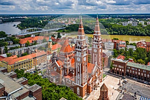 Szeged, Hungary - Aerial view of the Votive Church and Cathedral of Our Lady of Hungary Szeged Dom on a sunny summer day photo