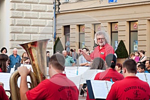 Zoom on the Band Conductor - Band leader during a Street concert performed in the city center of Szeged