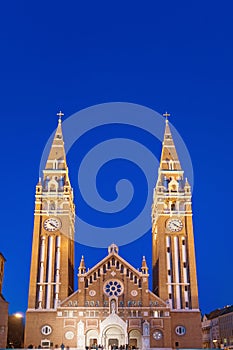 Szeged votive Church at night, Hungary.