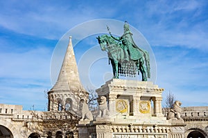 szent Istvan Saint Stephen statue in the fisherman bastion in Budapest Hungary