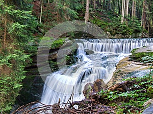 Szklarki Waterfall located in Poland, in Sudetes mountains.