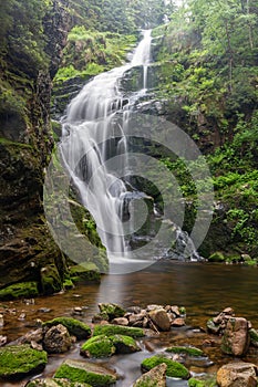 Szklarska Poreba, dolnoÅ›lÄ…skie / Poland-June 19, 2020.::The Kamienczyk waterfall in southern Poland. Watercourse in mountainous