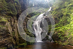 Szklarska Poreba, dolnoÅ›lÄ…skie / Poland-June 19, 2020.::The Kamienczyk waterfall in southern Poland. Watercourse in mountainous