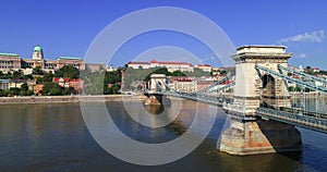 SzÃ©chenyi Chain Bridge Aerial Budapest Hungary with River Danube