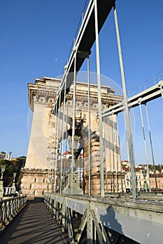 Széchenyi Chain Bridge, formerly known as Chain Bridge, is located in Budapest, Hungary