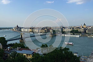 The SzÃ©chenyi Chain Bridge - uspension bridge that spans the River Danube between Buda and Pest,
