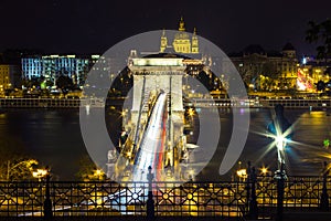 SzÃ©chenyi drawbridge in Budapest at night, Hungary