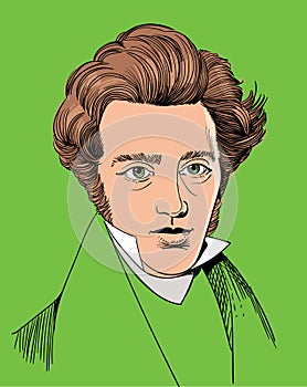 SÃÂ¸ren Aabye Kierkegaard portrait in line art illustration