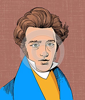 SÃÂ¸ren Kierkegaard cartoon portrait, vector photo