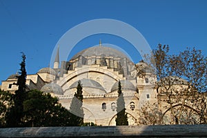 SÃÂ¼leymaniye Mosque with trees in Istanbul, Turkey photo