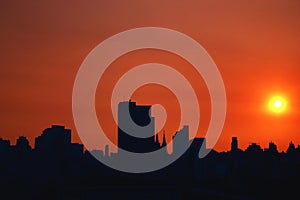 São Paulo city view with a orange sunset. Pop filter techinique.