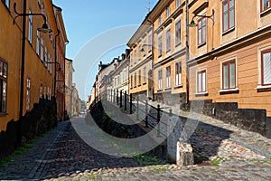 SÃ¶dermalm old paved street in Stockholm, Sweden